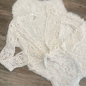 White House Black Market Crochet Tie Front Cardigan XS Coastal Cowgirl Beach